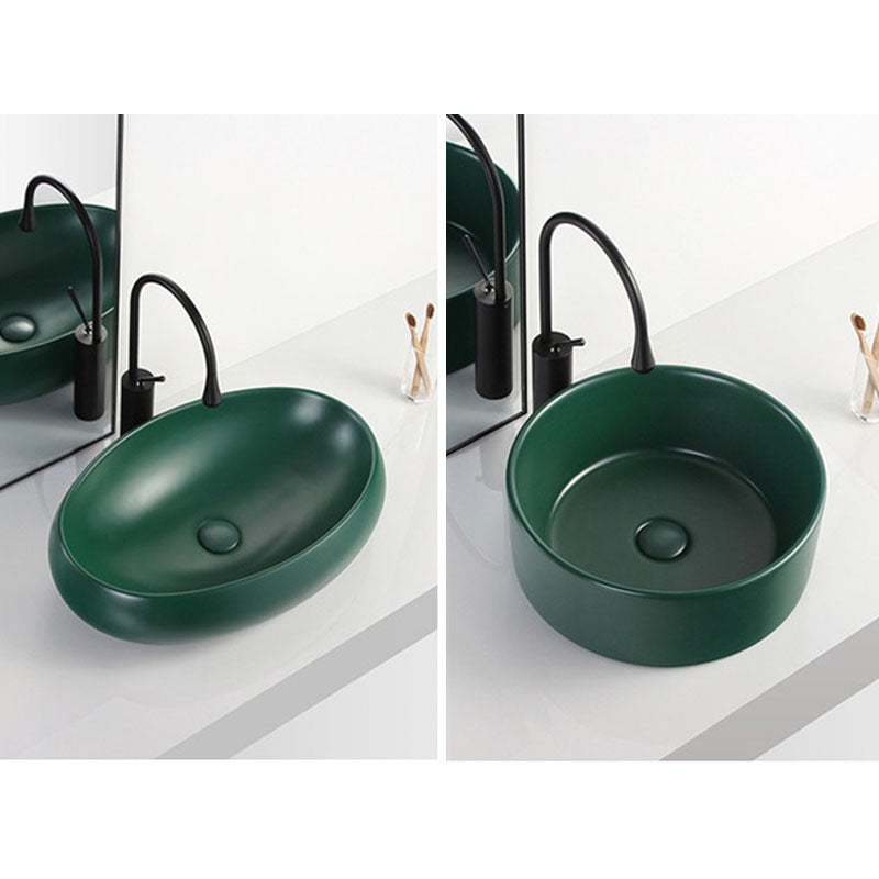 Modern Bathroom Sink Rectangular Vessel Lavatory Sink in Green