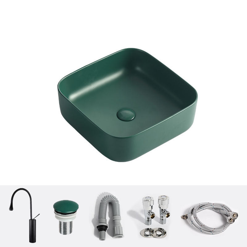 Modern Bathroom Sink Rectangular Vessel Lavatory Sink in Green