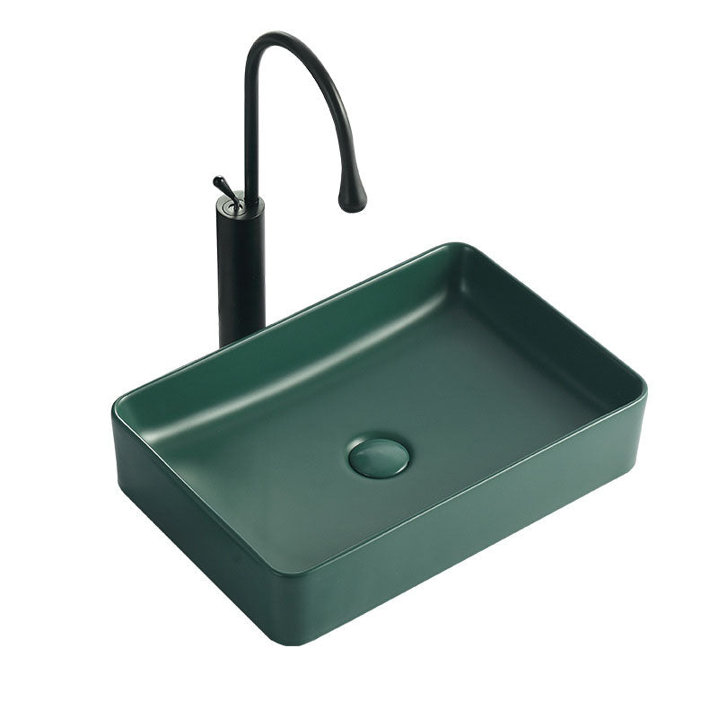 Modern Bathroom Sink Rectangular Vessel Lavatory Sink in Green