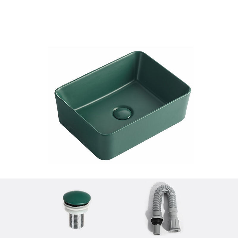 Modern Bathroom Sink Rectangular Vessel Lavatory Sink in Green