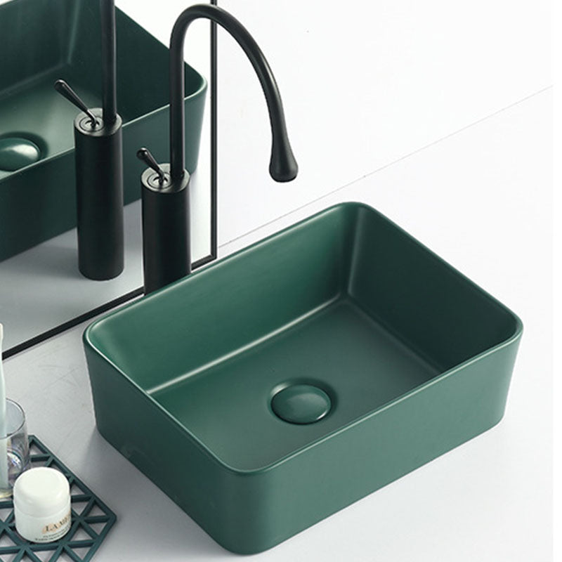 Modern Bathroom Sink Rectangular Vessel Lavatory Sink in Green