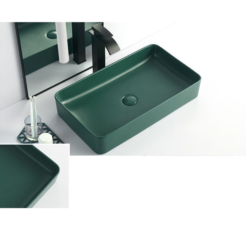 Modern Bathroom Sink Rectangular Vessel Lavatory Sink in Green