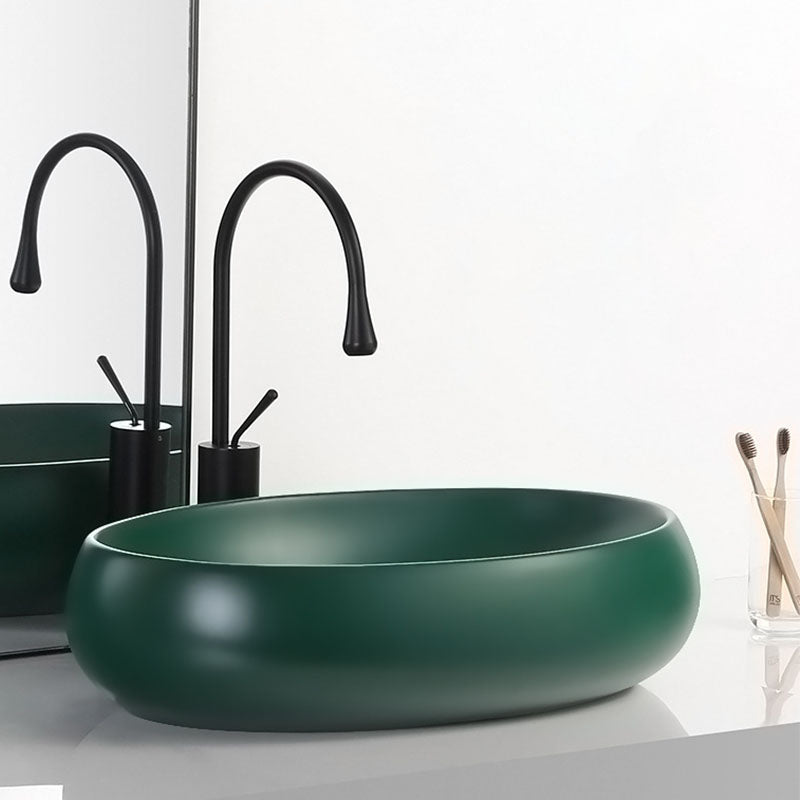 Modern Bathroom Sink Rectangular Vessel Lavatory Sink in Green