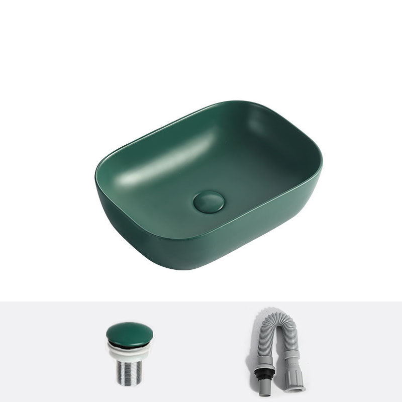 Modern Bathroom Sink Rectangular Vessel Lavatory Sink in Green
