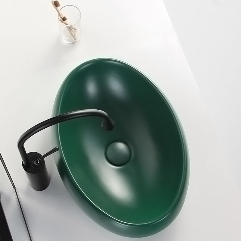 Modern Bathroom Sink Rectangular Vessel Lavatory Sink in Green