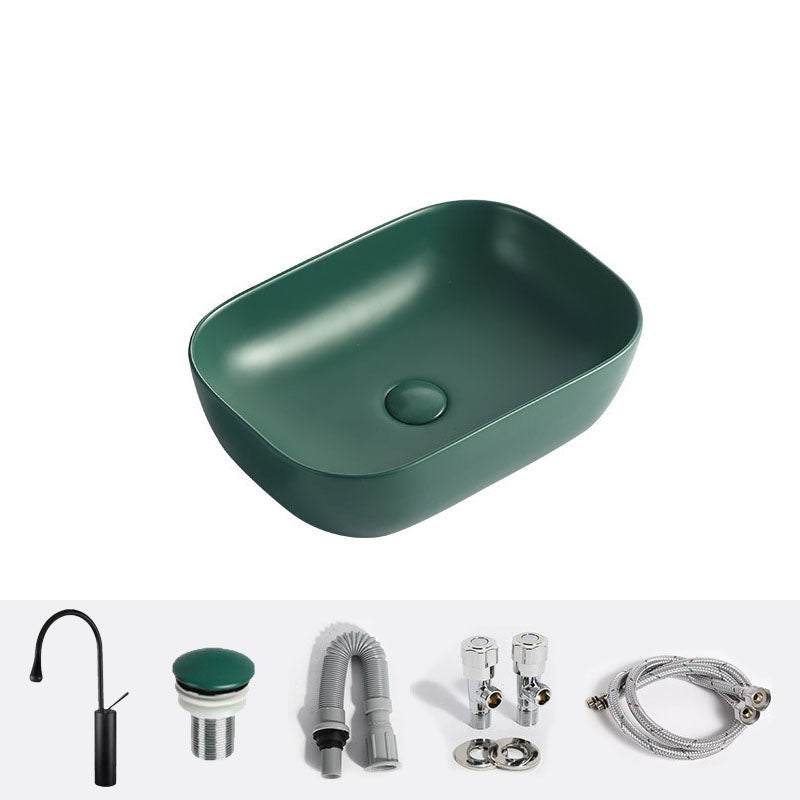 Modern Bathroom Sink Rectangular Vessel Lavatory Sink in Green