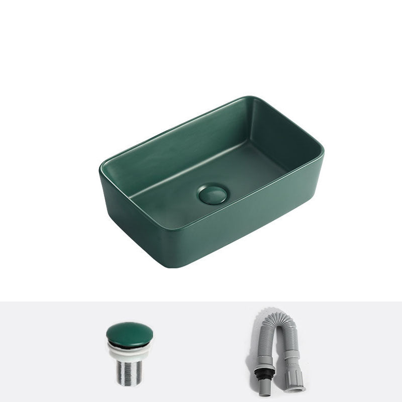Modern Bathroom Sink Rectangular Vessel Lavatory Sink in Green