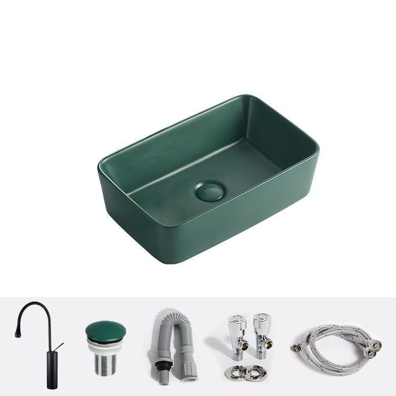 Modern Bathroom Sink Rectangular Vessel Lavatory Sink in Green