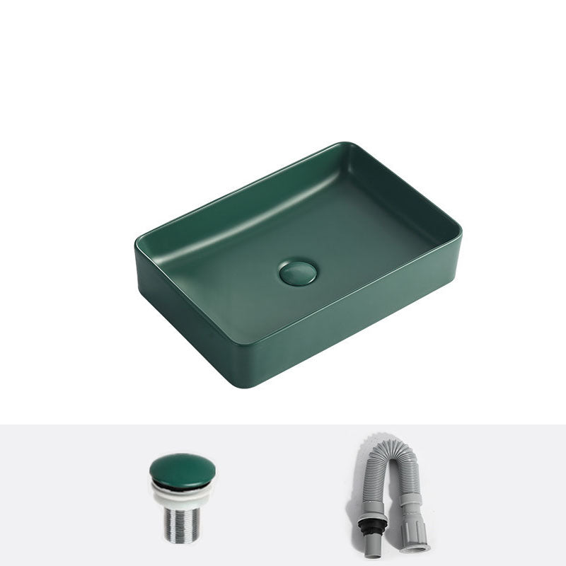 Modern Bathroom Sink Rectangular Vessel Lavatory Sink in Green