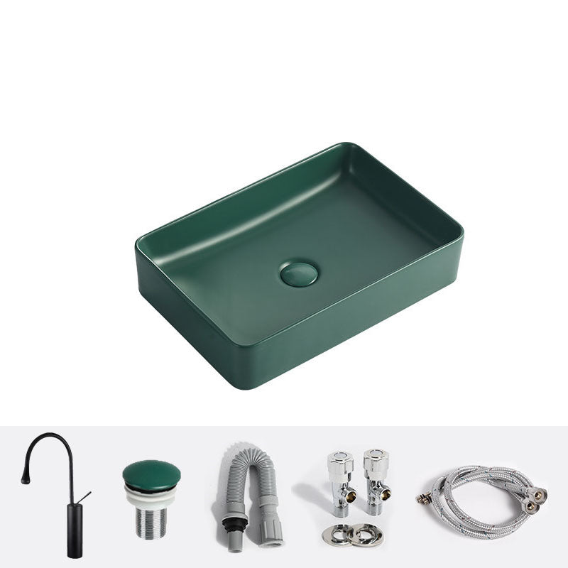 Modern Bathroom Sink Rectangular Vessel Lavatory Sink in Green