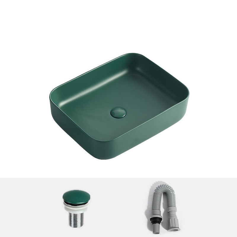 Modern Bathroom Sink Rectangular Vessel Lavatory Sink in Green
