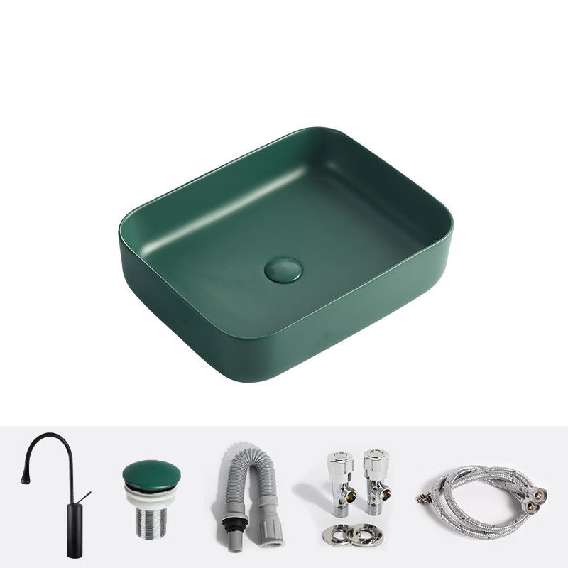 Modern Bathroom Sink Rectangular Vessel Lavatory Sink in Green