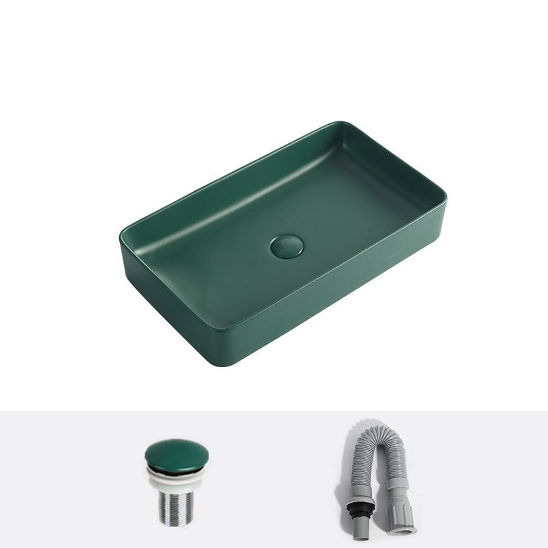 Modern Bathroom Sink Rectangular Vessel Lavatory Sink in Green