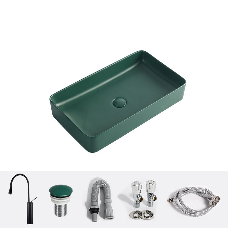 Modern Bathroom Sink Rectangular Vessel Lavatory Sink in Green