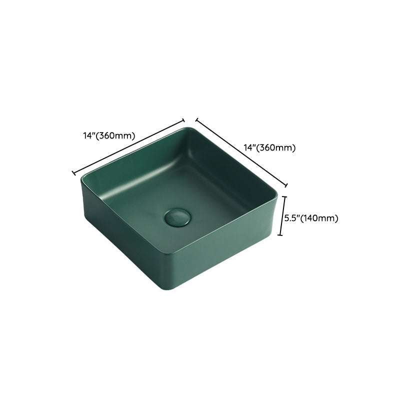 Modern Bathroom Sink Rectangular Vessel Lavatory Sink in Green
