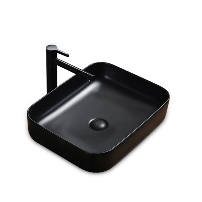 Modern Bathroom Sink Rectangular Porcelain Trough Sink with Pop-Up Drain