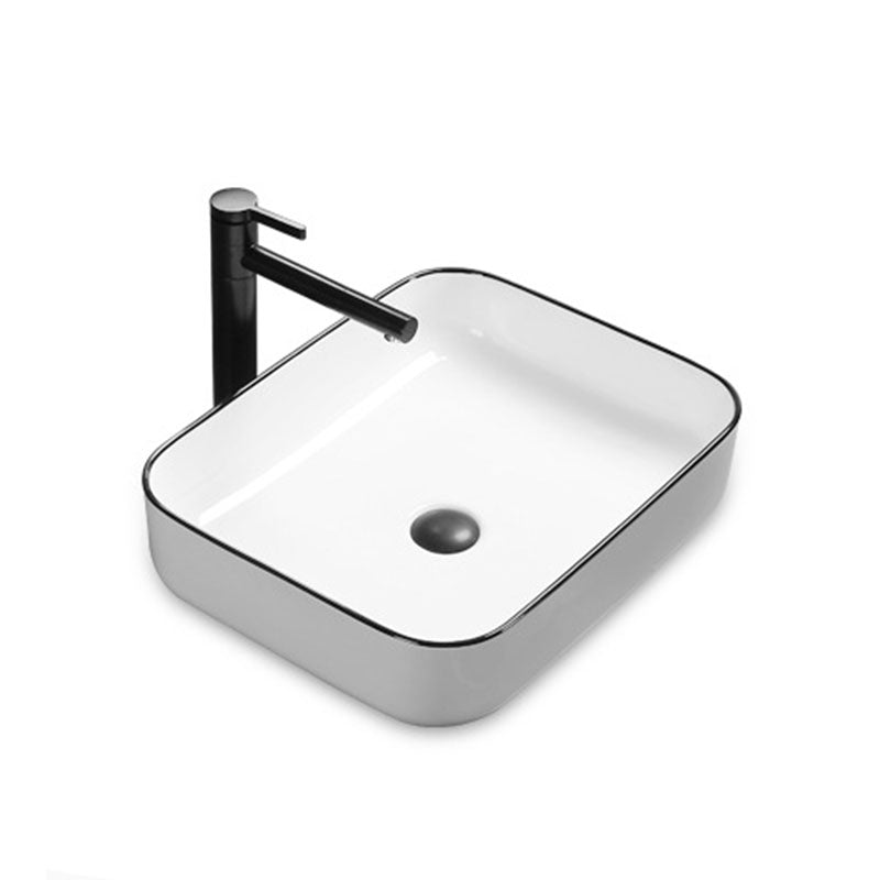 Modern Bathroom Sink Rectangular Porcelain Trough Sink with Pop-Up Drain