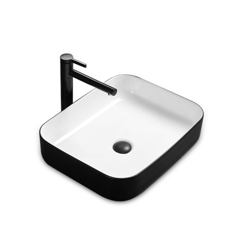 Modern Bathroom Sink Rectangular Porcelain Trough Sink with Pop-Up Drain