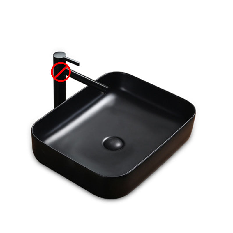 Modern Bathroom Sink Rectangular Porcelain Trough Sink with Pop-Up Drain