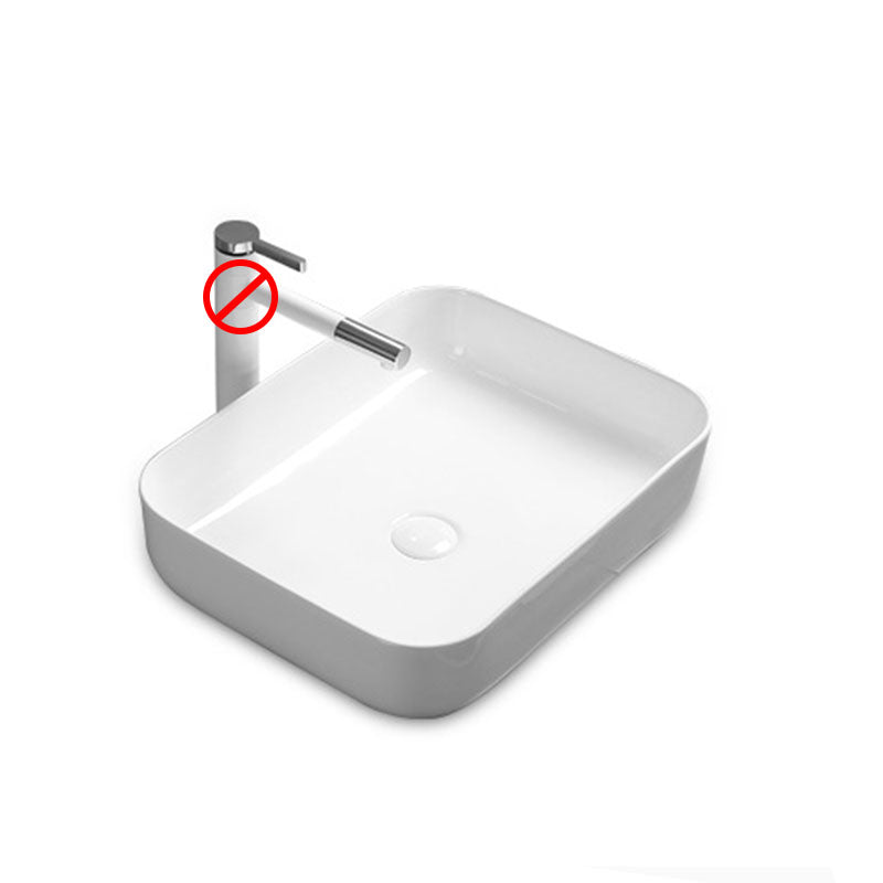 Modern Bathroom Sink Rectangular Porcelain Trough Sink with Pop-Up Drain