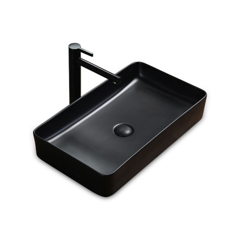 Modern Bathroom Sink Rectangular Porcelain Trough Sink with Pop-Up Drain