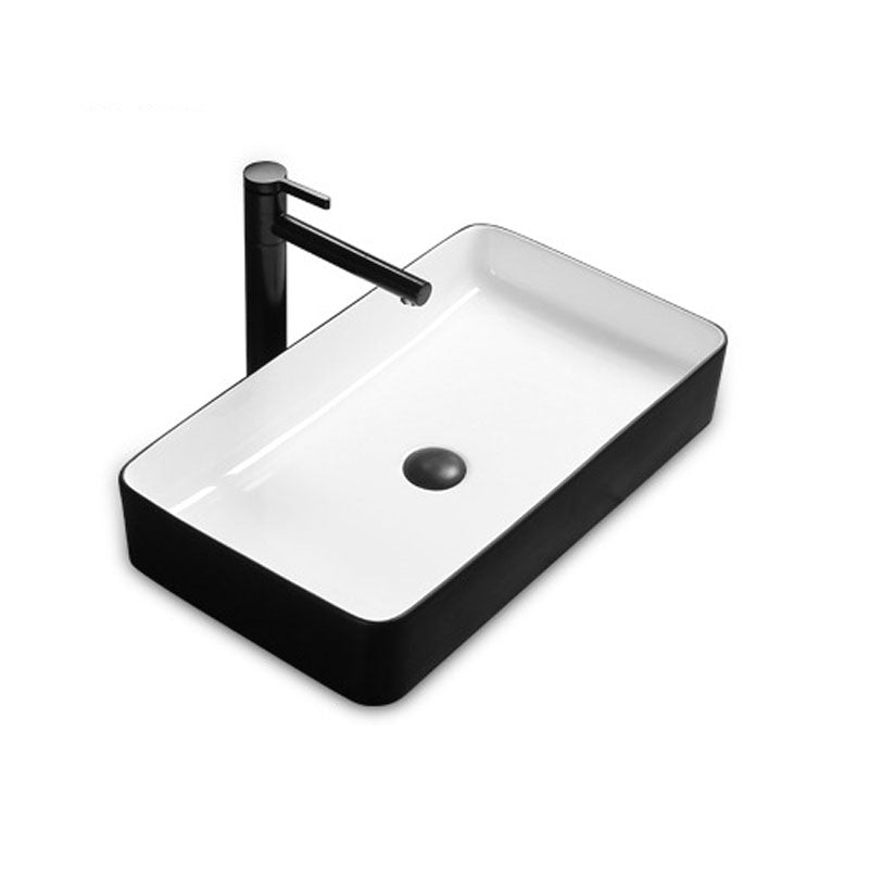 Modern Bathroom Sink Rectangular Porcelain Trough Sink with Pop-Up Drain