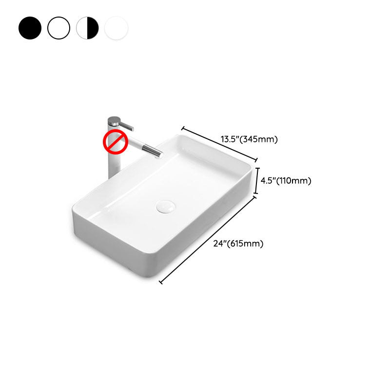 Modern Bathroom Sink Rectangular Porcelain Trough Sink with Pop-Up Drain
