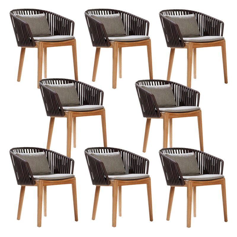 Tropical Brown Teak Upholstered Removable Cushion Outdoor Bistro Chairs