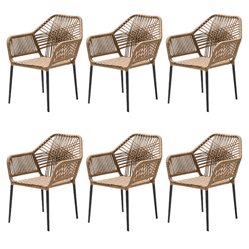 Tropical Outdoor Bistro Stacking Chairs with Arms in Faux Rattan