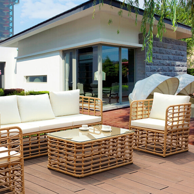 Tropical Metal Frame Outdoor Sofa Water Resistant Patio Sofa with White Cushion
