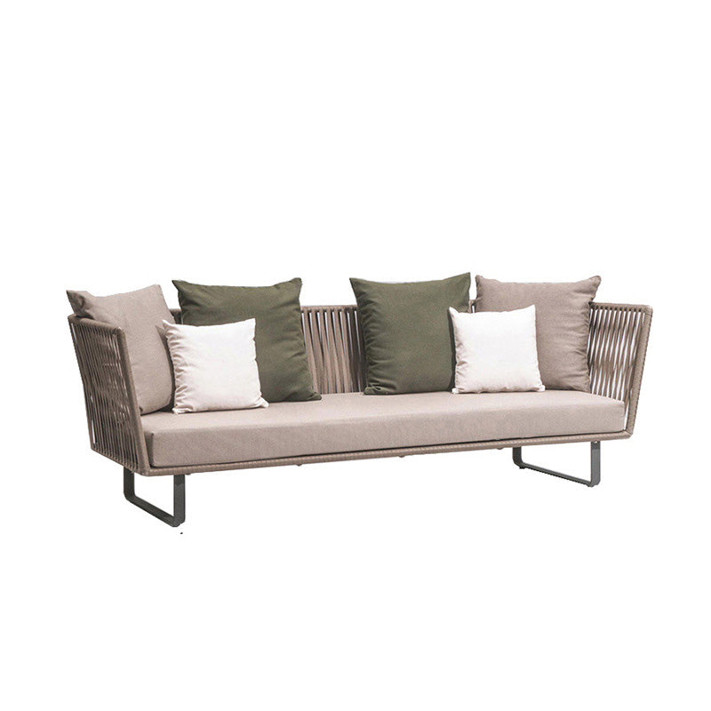 Brown Metal Outdoor Patio Sofa Contemporary Water Resistant Patio Sofa with Cushion