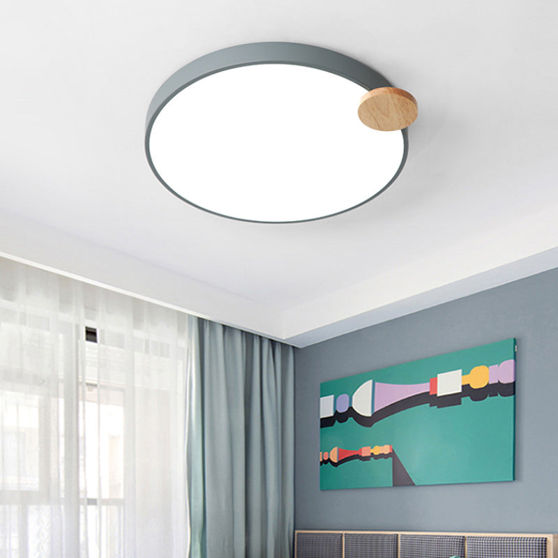 Modern Round Flush Light armatuur 12 "/16" /19.5 "W LED Acryl metalen spoelmontage Lamp voor slaapkamer met houten details, wit/grijs