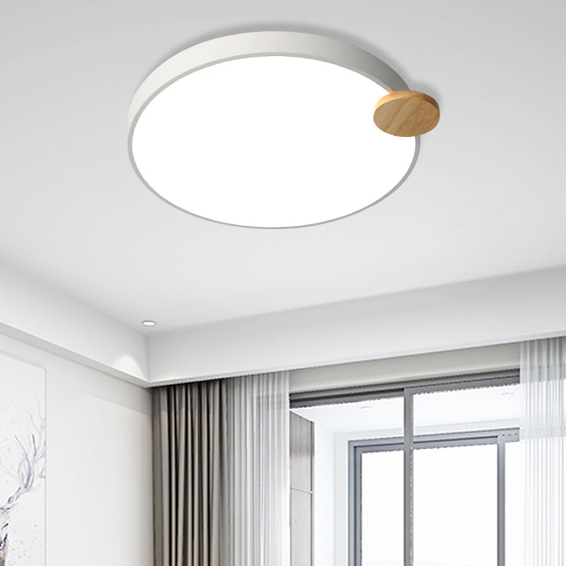 Modern Round Flush Light armatuur 12 "/16" /19.5 "W LED Acryl metalen spoelmontage Lamp voor slaapkamer met houten details, wit/grijs