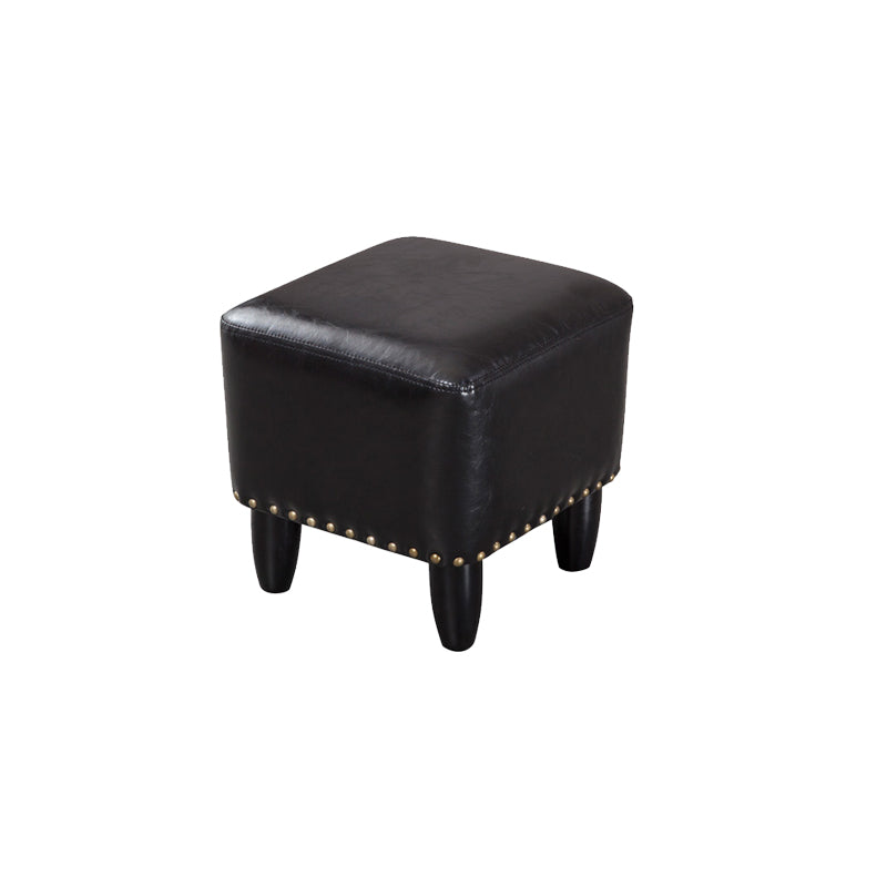 Glam Ottoman Faux Leather Upholstered Solid Color Square Ottoman with Nailhead Trim