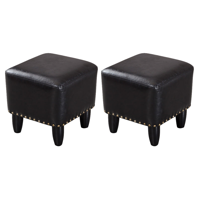 Glam Ottoman Faux Leather Upholstered Solid Color Square Ottoman with Nailhead Trim