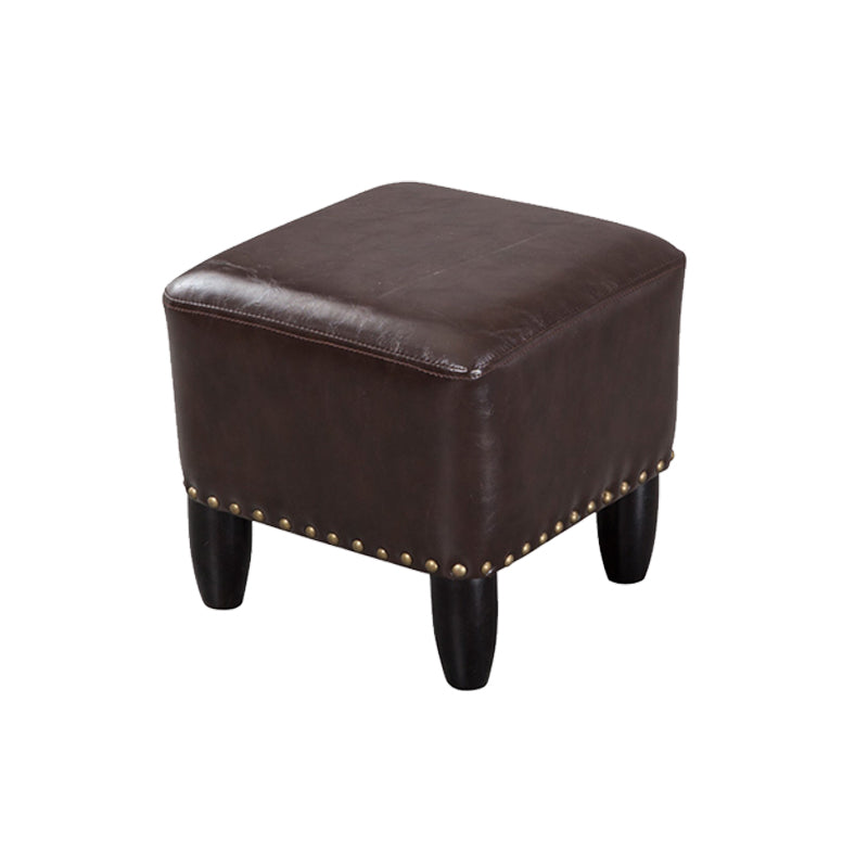 Glam Ottoman Faux Leather Upholstered Solid Color Square Ottoman with Nailhead Trim