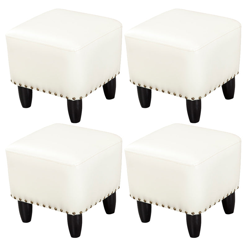 Glam Ottoman Faux Leather Upholstered Solid Color Square Ottoman with Nailhead Trim
