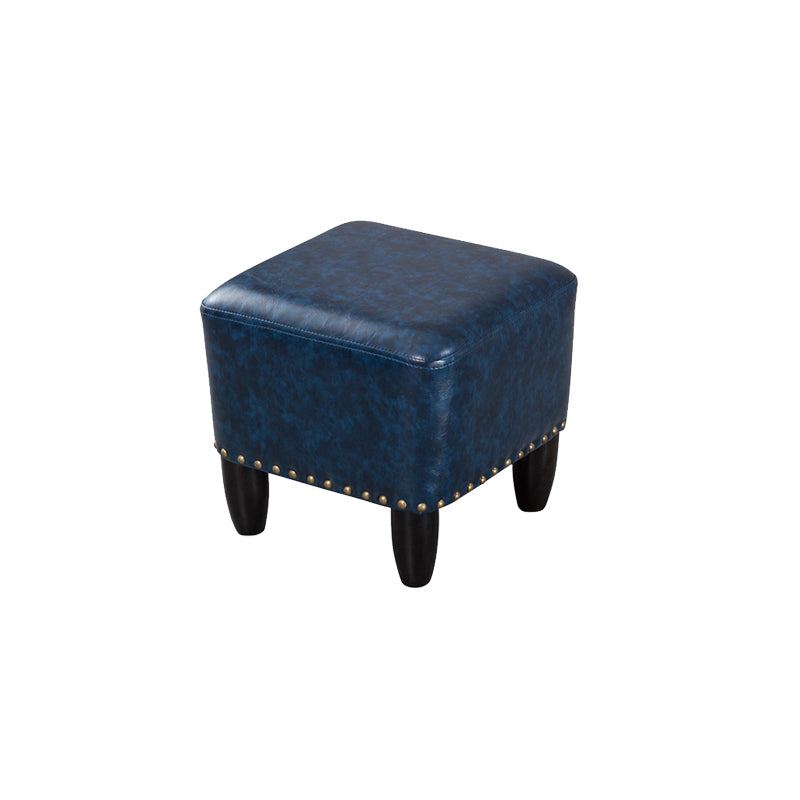Glam Ottoman Faux Leather Upholstered Solid Color Square Ottoman with Nailhead Trim
