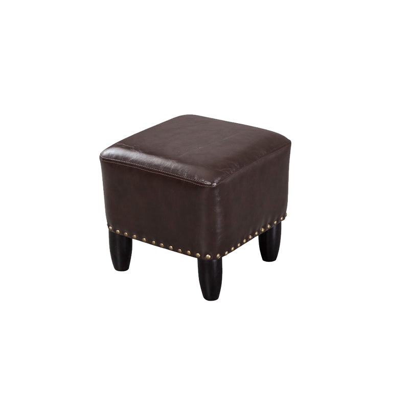 Glam Ottoman Faux Leather Upholstered Solid Color Square Ottoman with Nailhead Trim