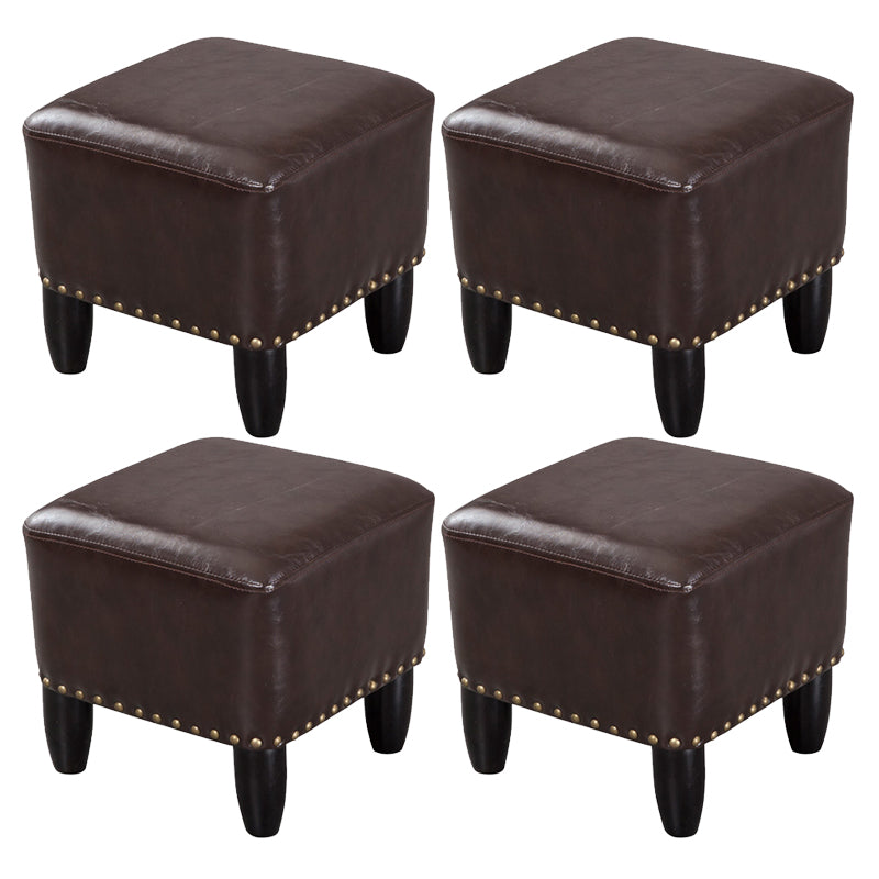 Glam Ottoman Faux Leather Upholstered Solid Color Square Ottoman with Nailhead Trim