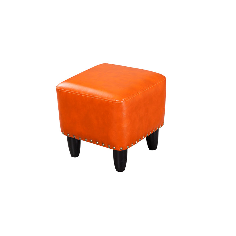 Glam Ottoman Faux Leather Upholstered Solid Color Square Ottoman with Nailhead Trim