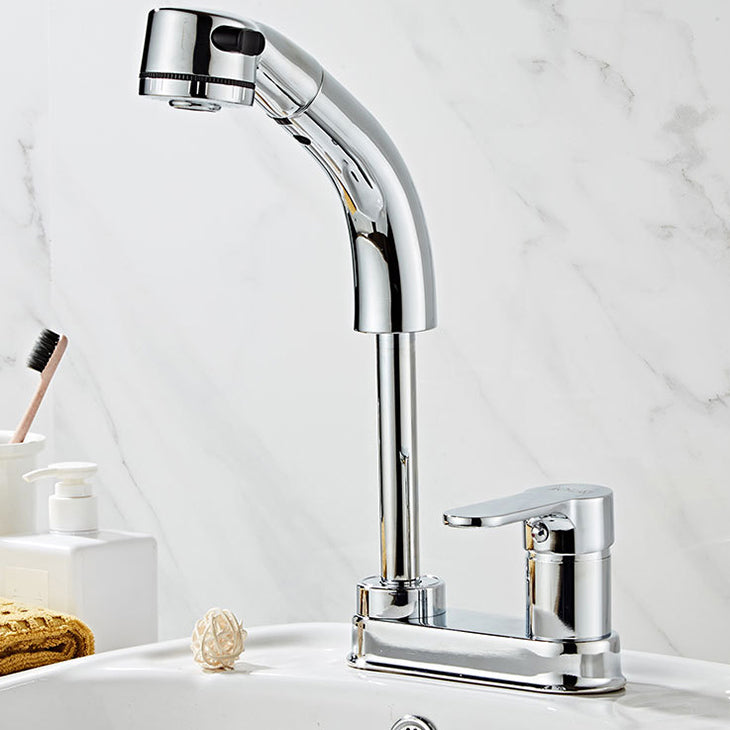 Modern Vessel Faucet Copper Single Handle Low Arc Retractable Vessel Faucet