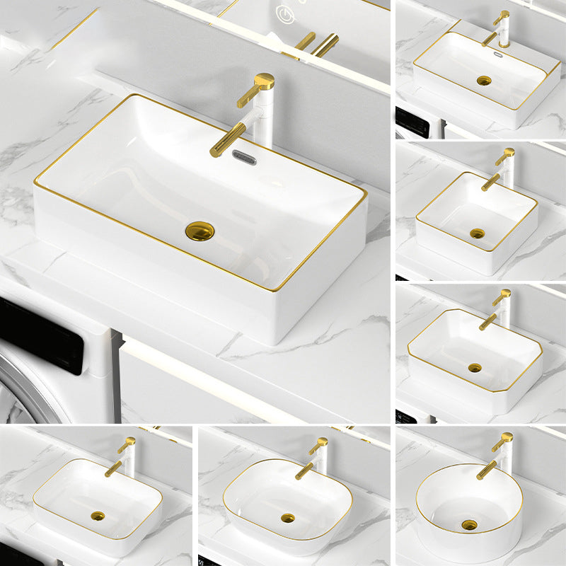 Traditional Vessel Sink Rectangular Porcelain with Overflow And Drain Assembly Wash Stand