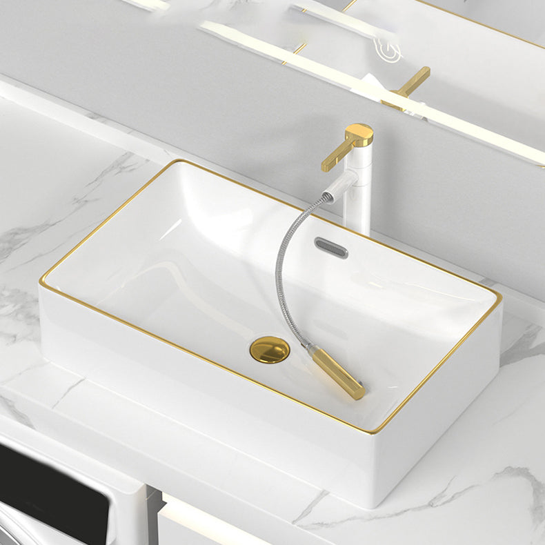 Traditional Vessel Sink Rectangular Porcelain with Overflow And Drain Assembly Wash Stand