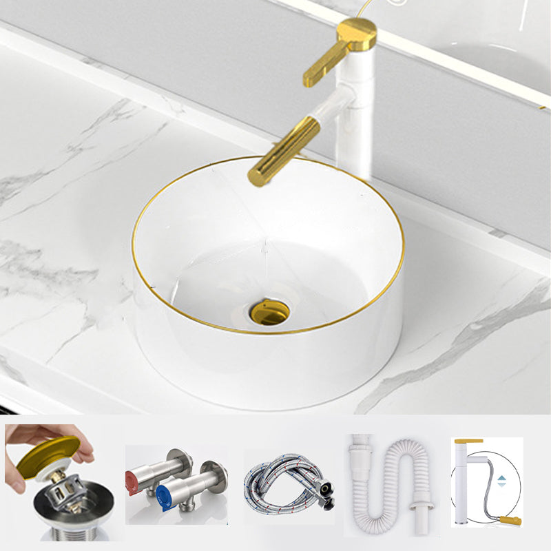 Traditional Vessel Sink Rectangular Porcelain with Overflow And Drain Assembly Wash Stand