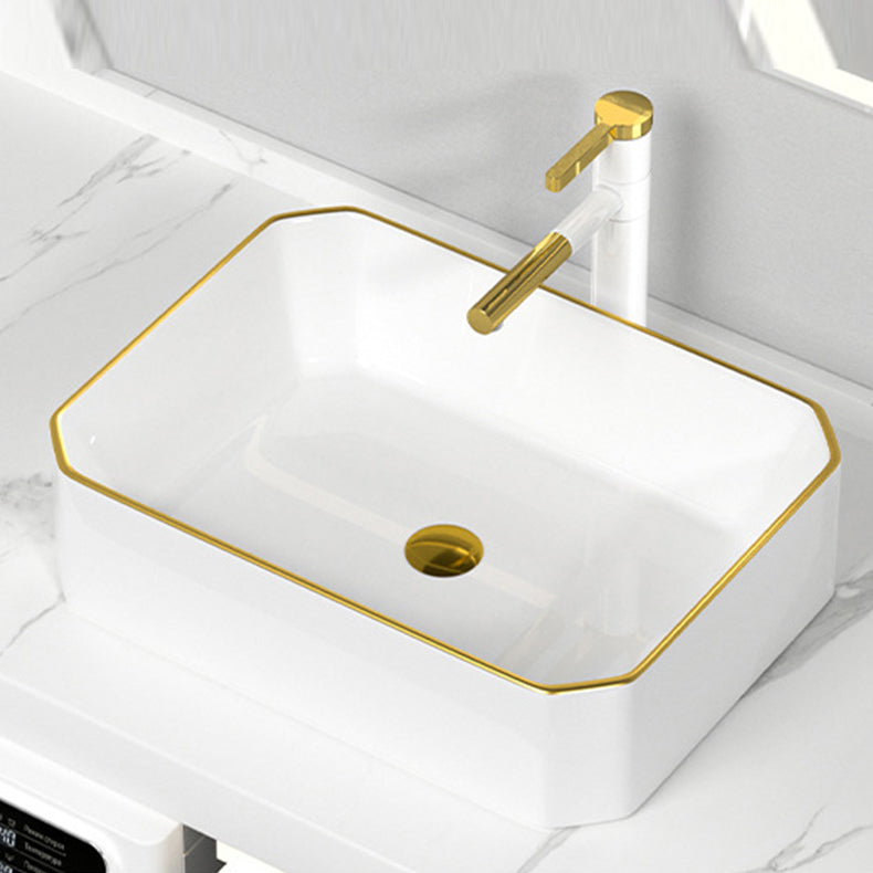 Traditional Vessel Sink Rectangular Porcelain with Overflow And Drain Assembly Wash Stand