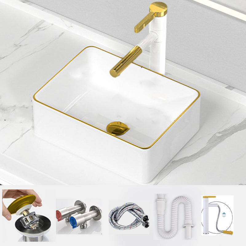 Traditional Vessel Sink Rectangular Porcelain with Overflow And Drain Assembly Wash Stand