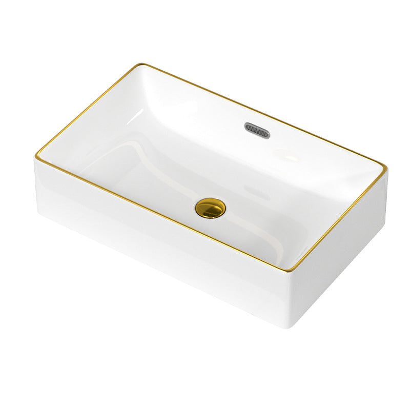 Traditional Vessel Sink Rectangular Porcelain with Overflow And Drain Assembly Wash Stand
