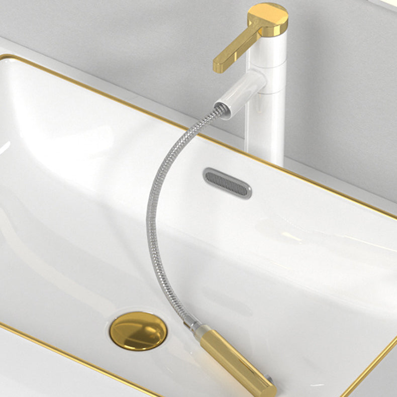 Traditional Vessel Sink Rectangular Porcelain with Overflow And Drain Assembly Wash Stand