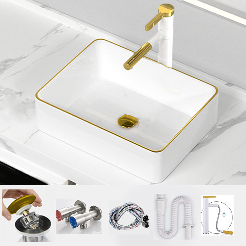 Traditional Vessel Sink Rectangular Porcelain with Overflow And Drain Assembly Wash Stand